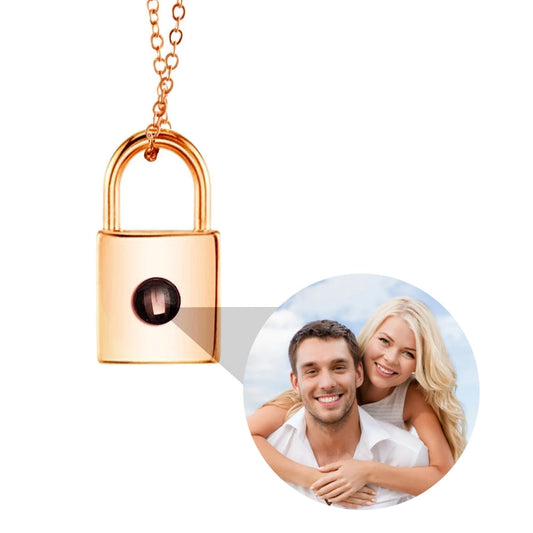 2022 Valentine'S Day Gift Photo Custom Projection Necklace Lock Shaped Projection Necklace Lover Family Wife Husband Memory Gift